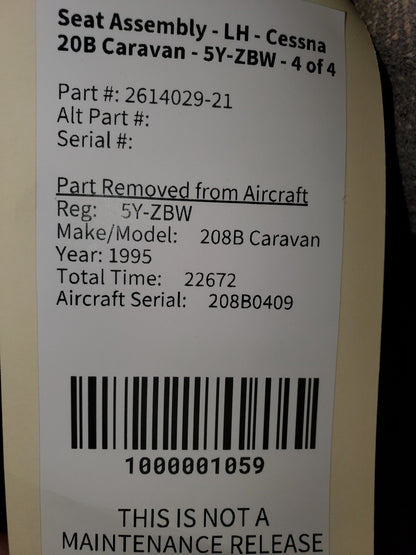 Seat Assembly - LH - Cessna 208B Caravan - 5Y-ZBW - 4 of 4