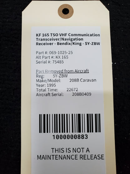 KX 165 TSO VHF Communication Transceiver/Navigation Receiver - Bendix/King - 5Y-ZBW