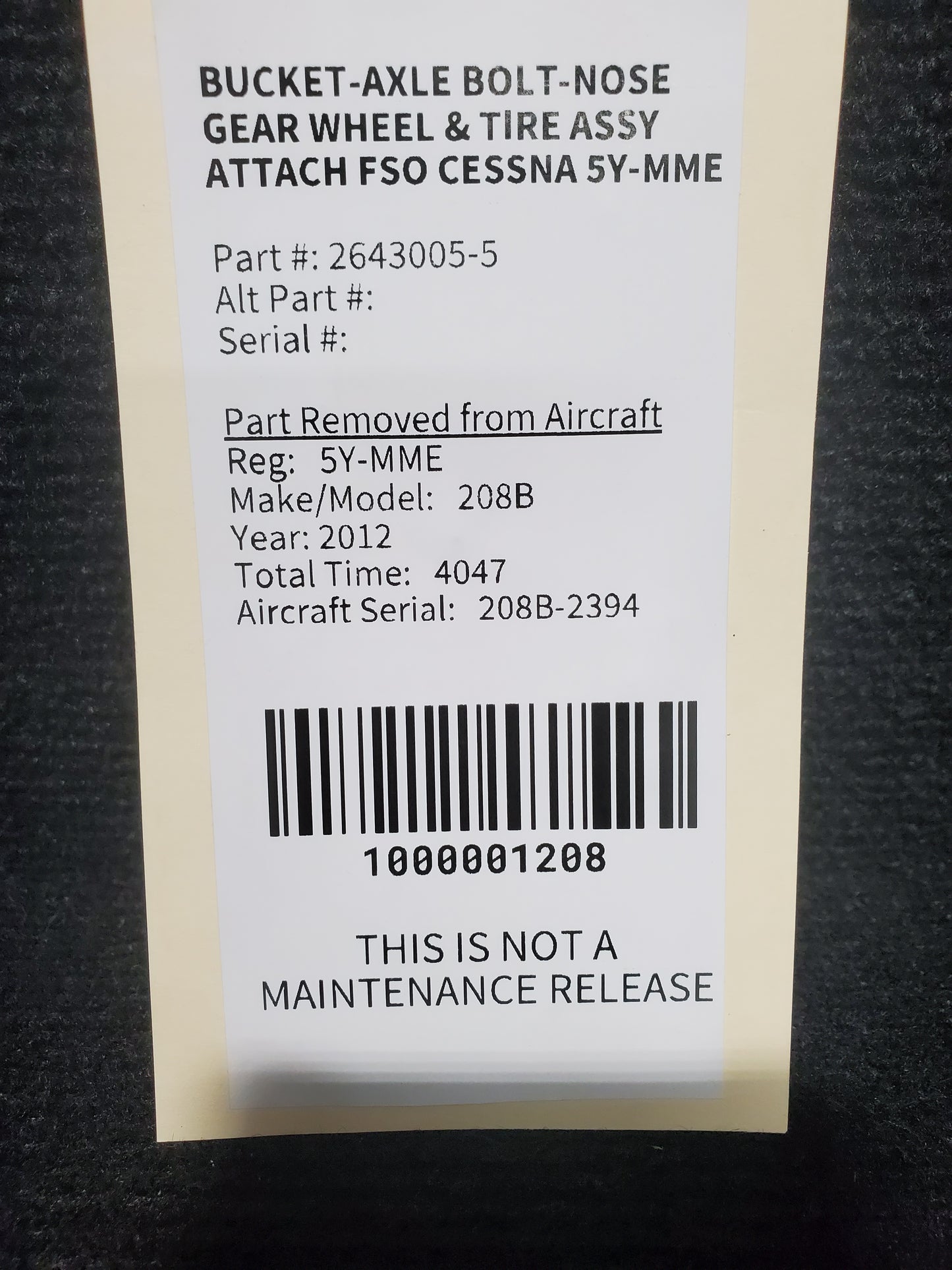 Bucket-Axle Bolt-Nose Gear Wheel & Tire Assy Attach FSO Cessna 5Y-MME