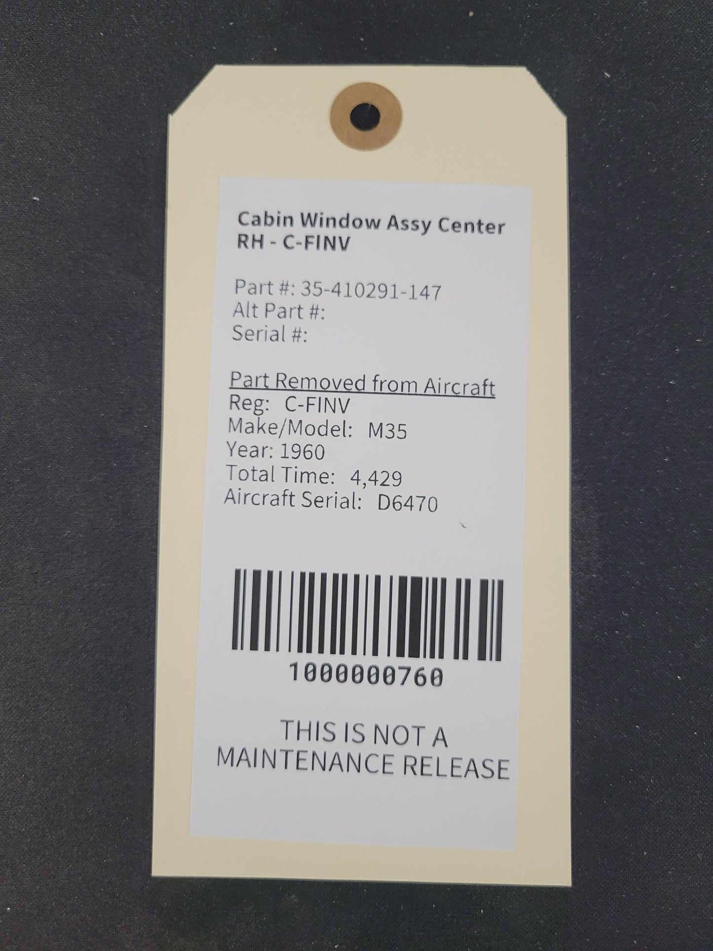 Cabin Window Assy Center RH - C-FINV