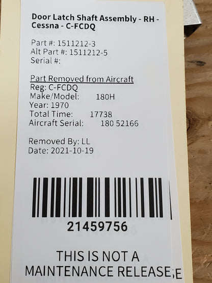 Door Latch Shaft Assembly - RH - Cessna - C-FCDQ