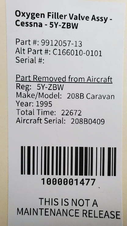 Oxygen Filler Valve Assy - Cessna - 5Y-ZBW