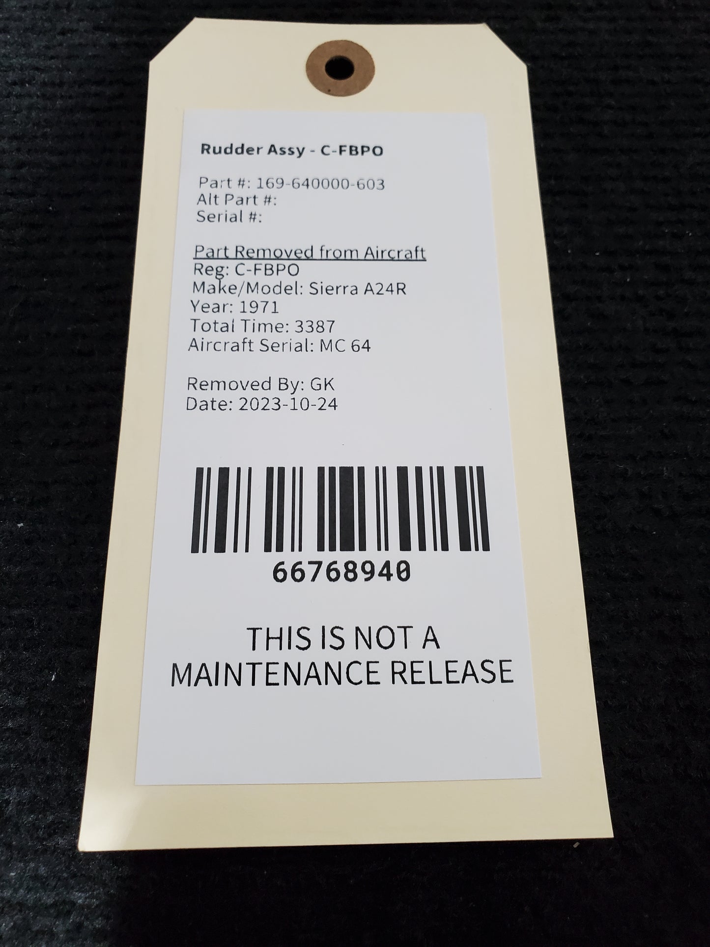 Rudder Assy - C-FBPO