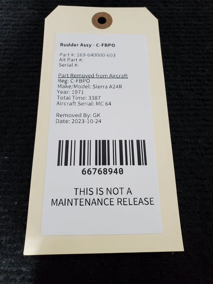 Rudder Assy - C-FBPO