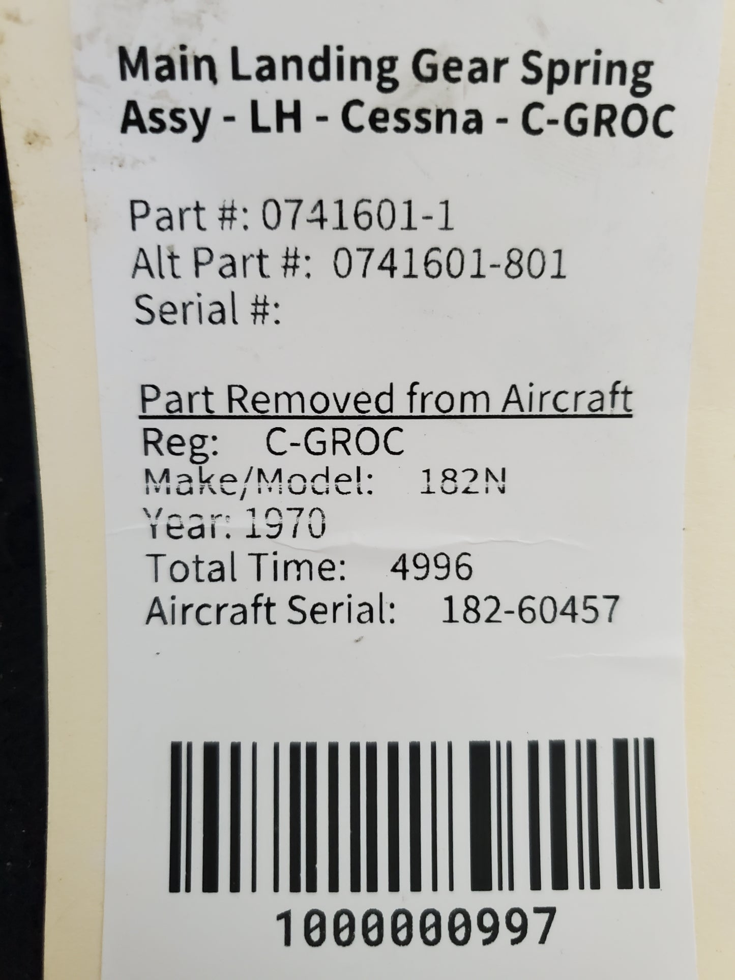 Main Landing Gear Spring Assy - LH - Cessna - C-GROC