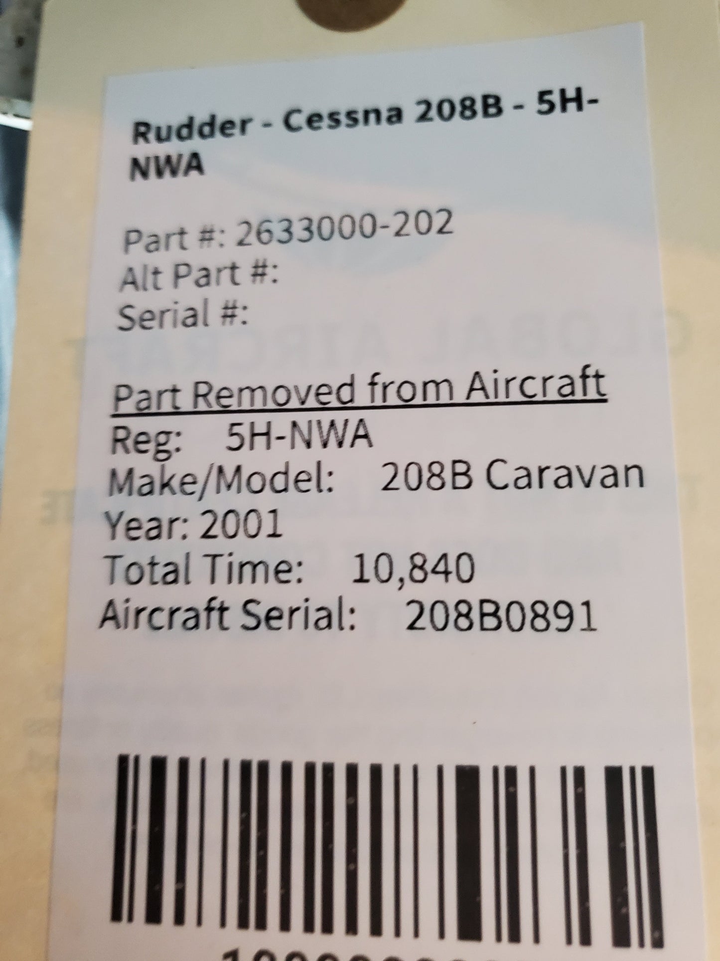 Rudder - Cessna 208B - 5H-NWA