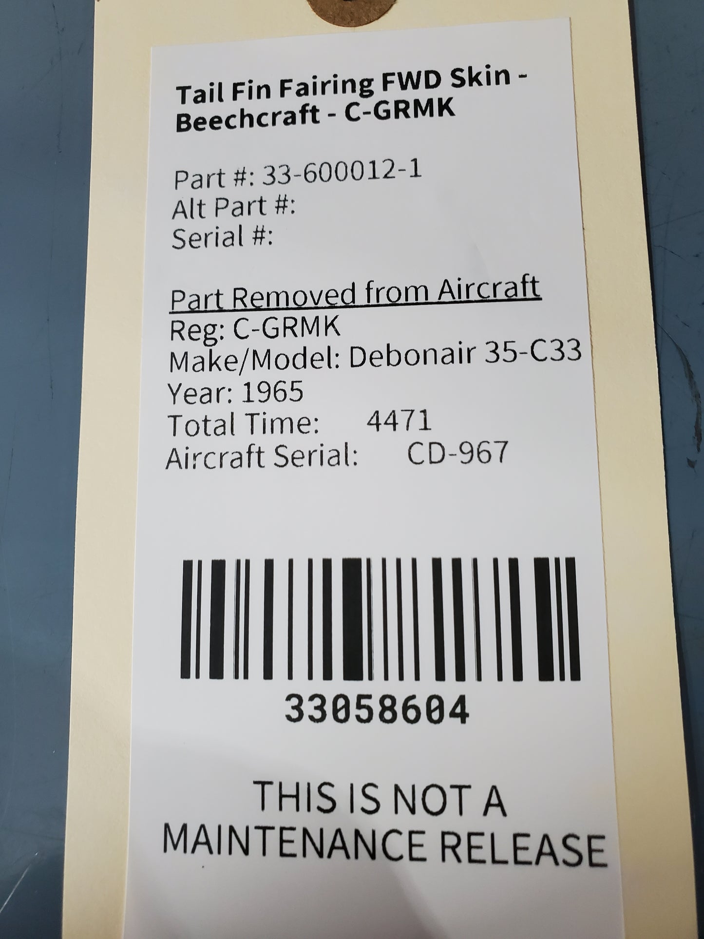 Tail Fin Fairing FWD Skin - Beechcraft - C-GRMK