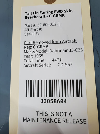 Tail Fin Fairing FWD Skin - Beechcraft - C-GRMK