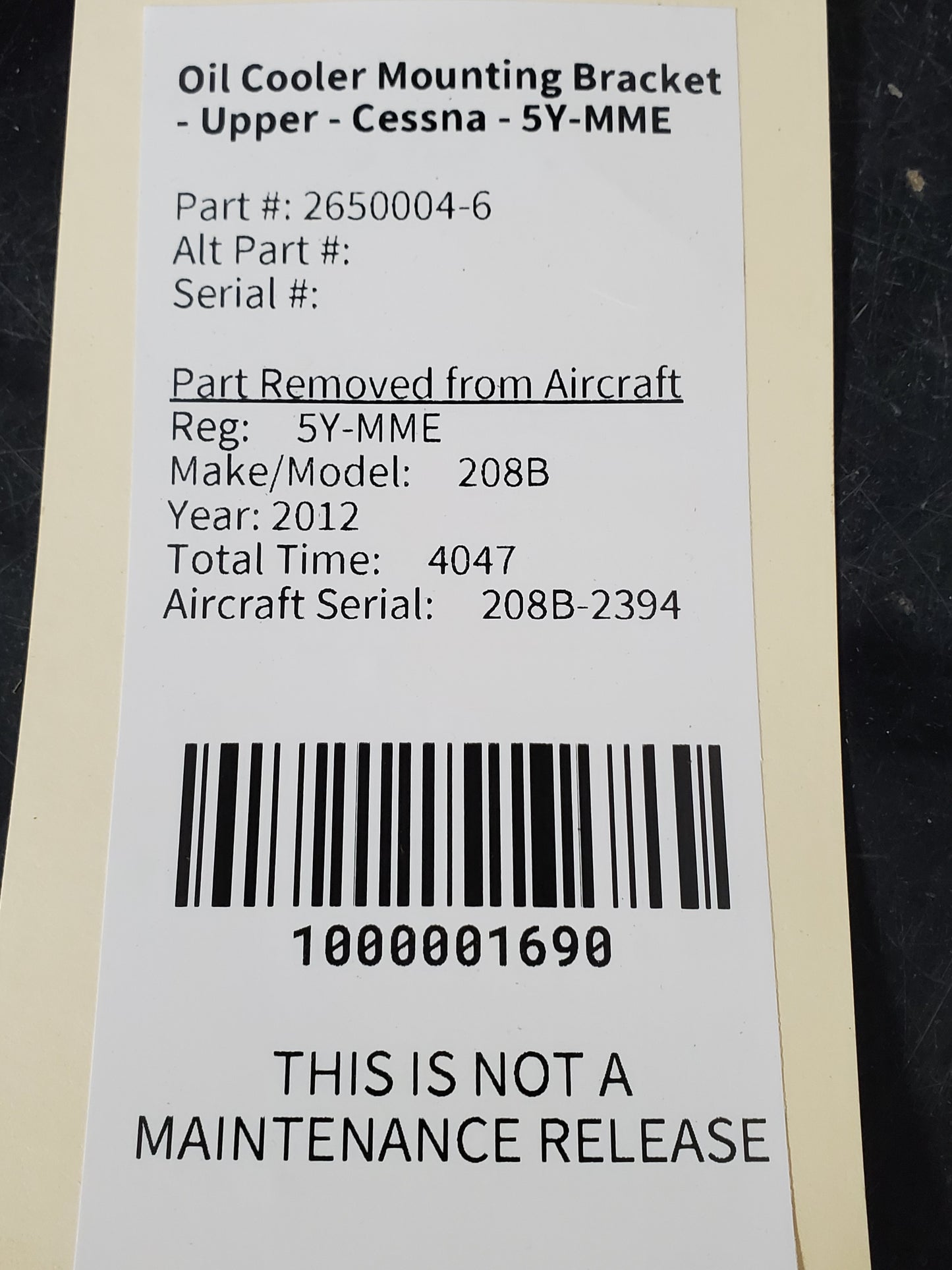 Oil Cooler Mounting Bracket - Upper - Cessna - 5Y-MME
