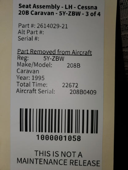 Seat Assembly - LH - Cessna 208B Caravan - 5Y-ZBW - 3 of 4