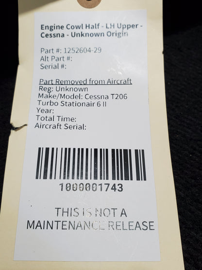 Engine Cowl Half - LH Upper - Cessna - Unknown Origin
