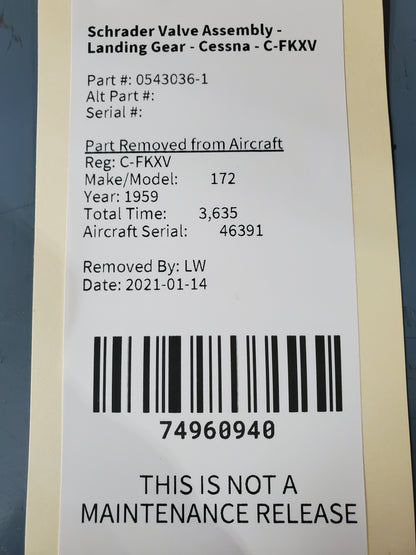 Schrader Valve Assembly - Landing Gear - Cessna - C-FKXV