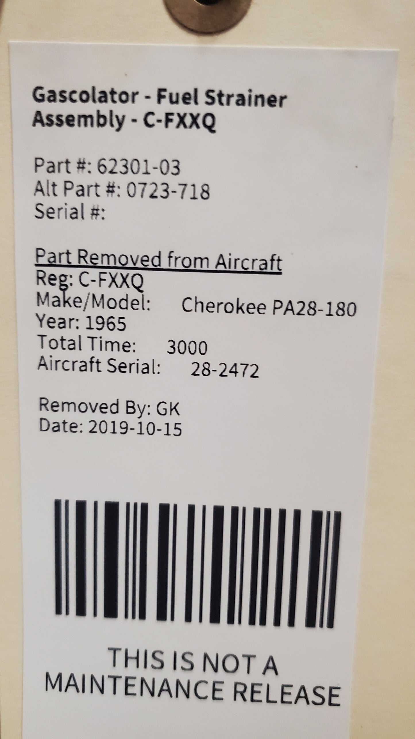 Gascolator - Fuel Strainer Assembly - C-FXXQ