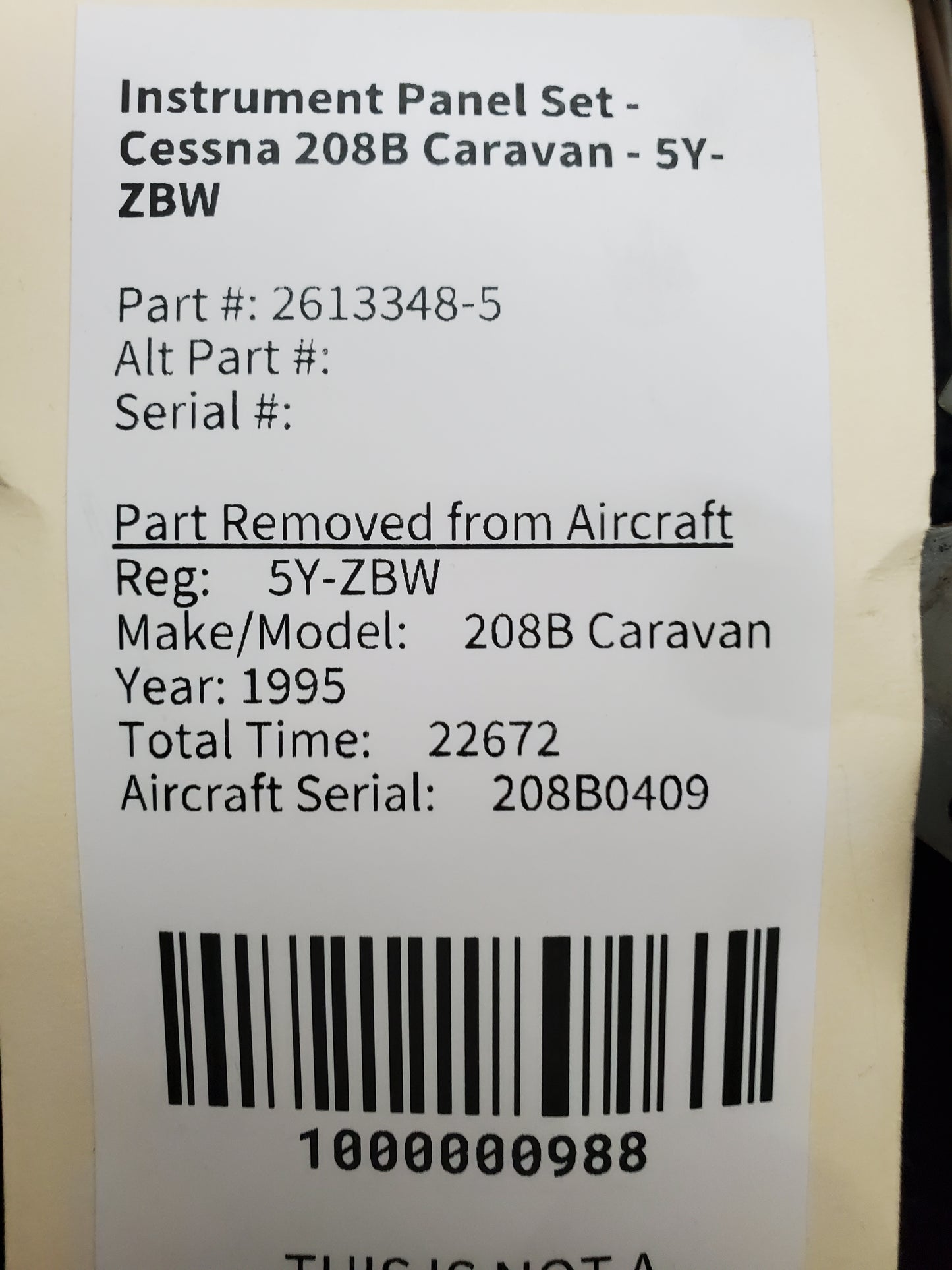 Instrument Panel Set - Cessna 208B Caravan - 5Y-ZBW