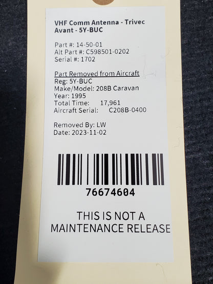 VHF Comm Antenna - Trivec Avant - 5Y-BUC