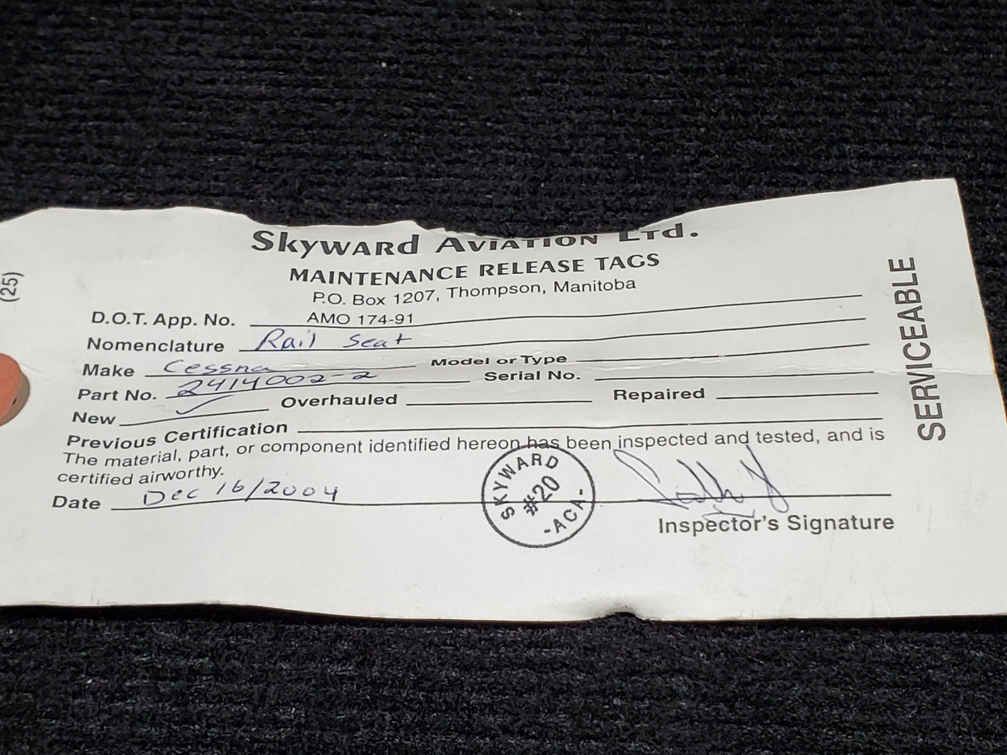 Seat Rail RH OTBD - Cessna - MISC-MB-206-207-LOT