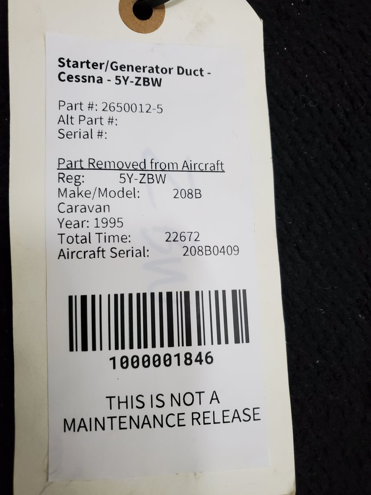 Starter/Generator Duct - Cessna - 5Y-ZBW