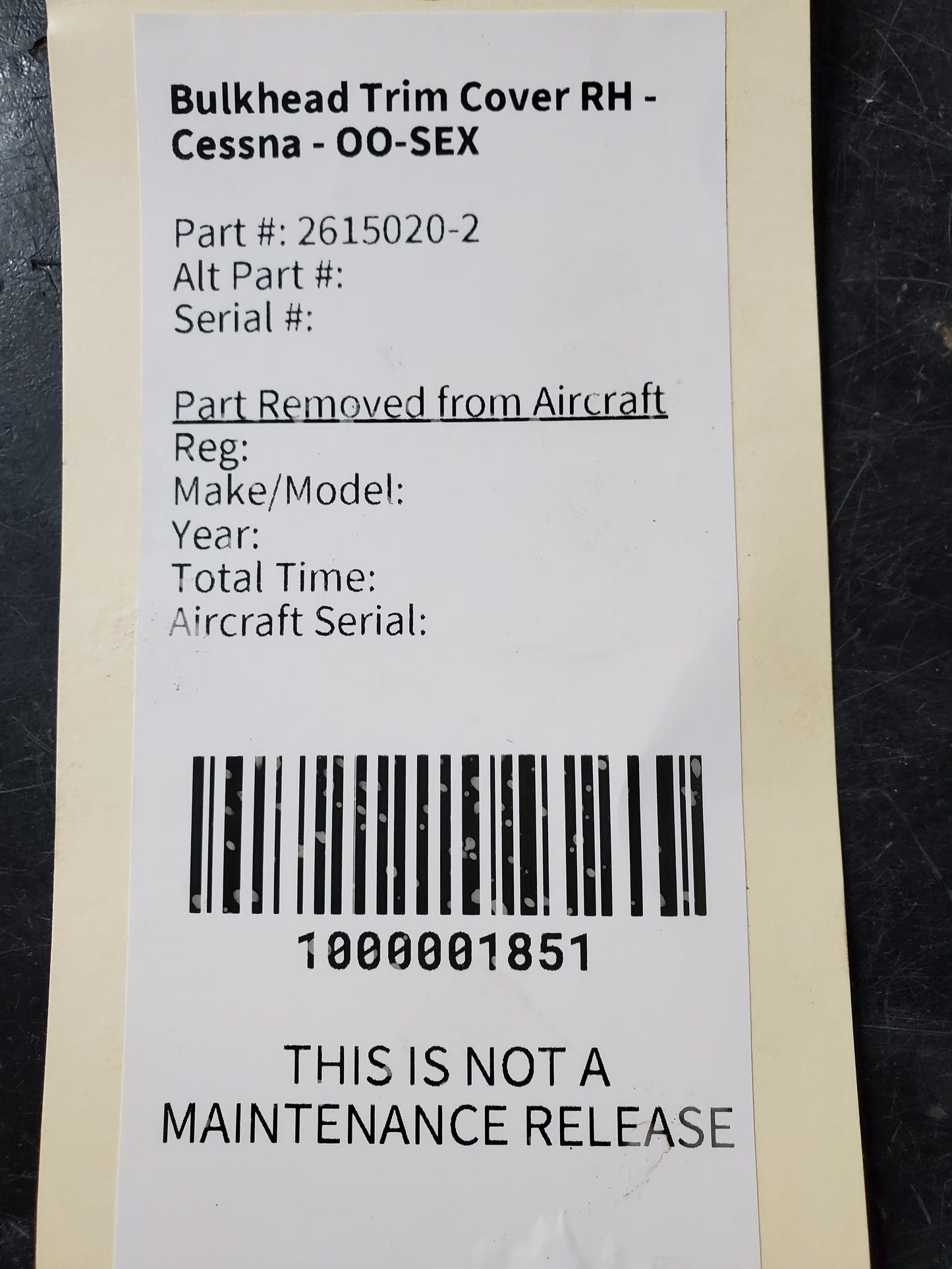 Bulkhead Trim Cover RH - Cessna - OO-SEX