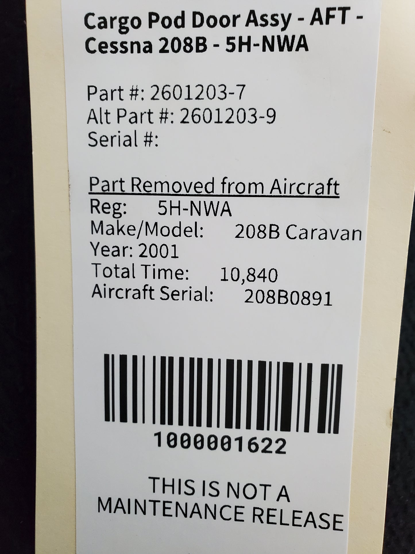 Cargo Pod Door Assy - AFT - Cessna 208B - 5H-NWA