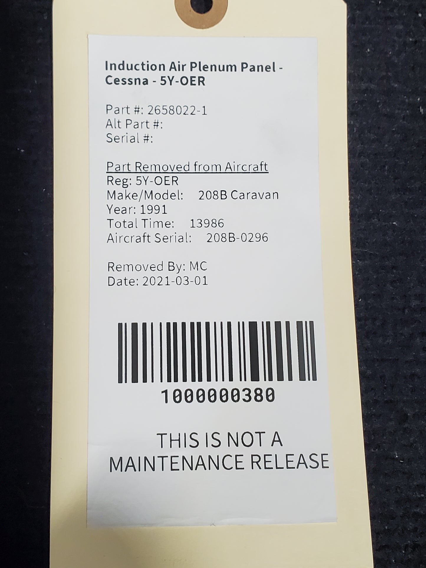 Induction Air Plenum Panel - Cessna - 5Y-OER