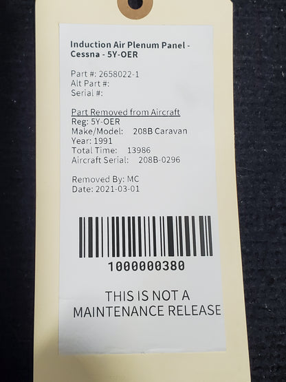 Induction Air Plenum Panel - Cessna - 5Y-OER