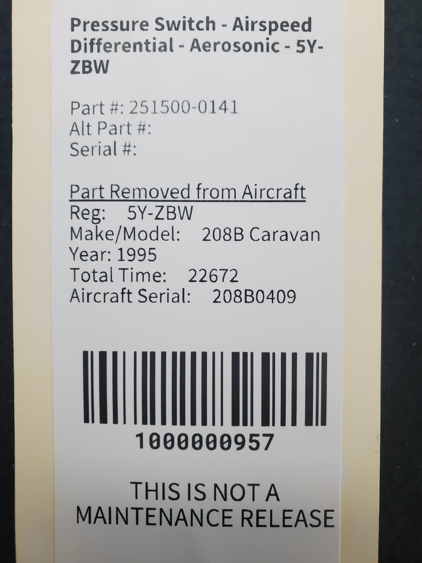 Pressure Switch - Airspeed Differential - Aerosonic - 5Y-ZBW
