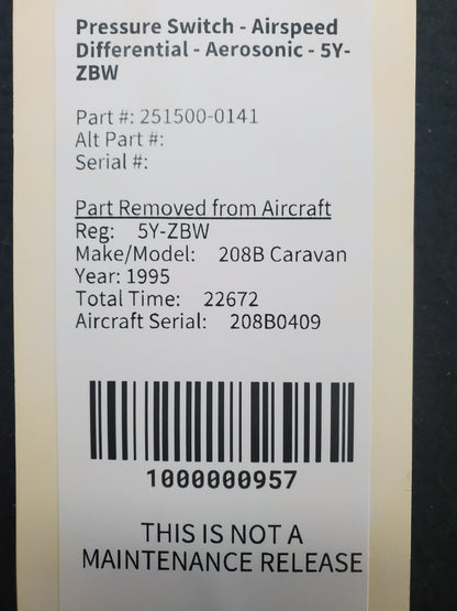 Pressure Switch - Airspeed Differential - Aerosonic - 5Y-ZBW