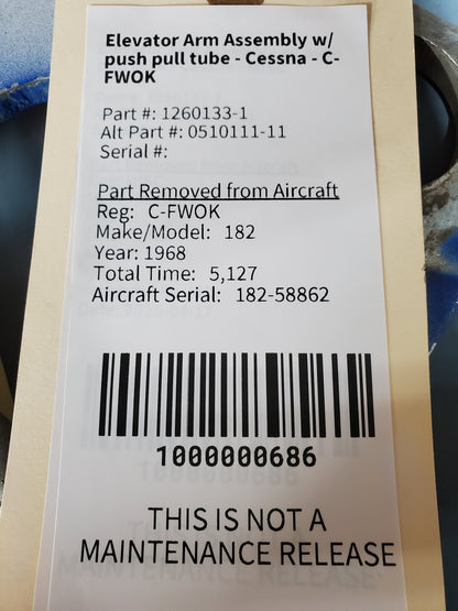 Elevator Arm Assembly w/ push pull tube - Cessna - C-FWOK