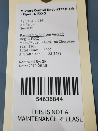 Mixture Control Knob #233 Black - Piper - C-FXXQ