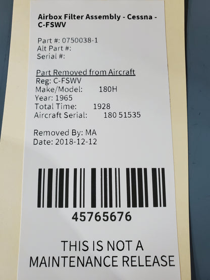 Airbox Filter Assembly - Cessna - C-FSWV