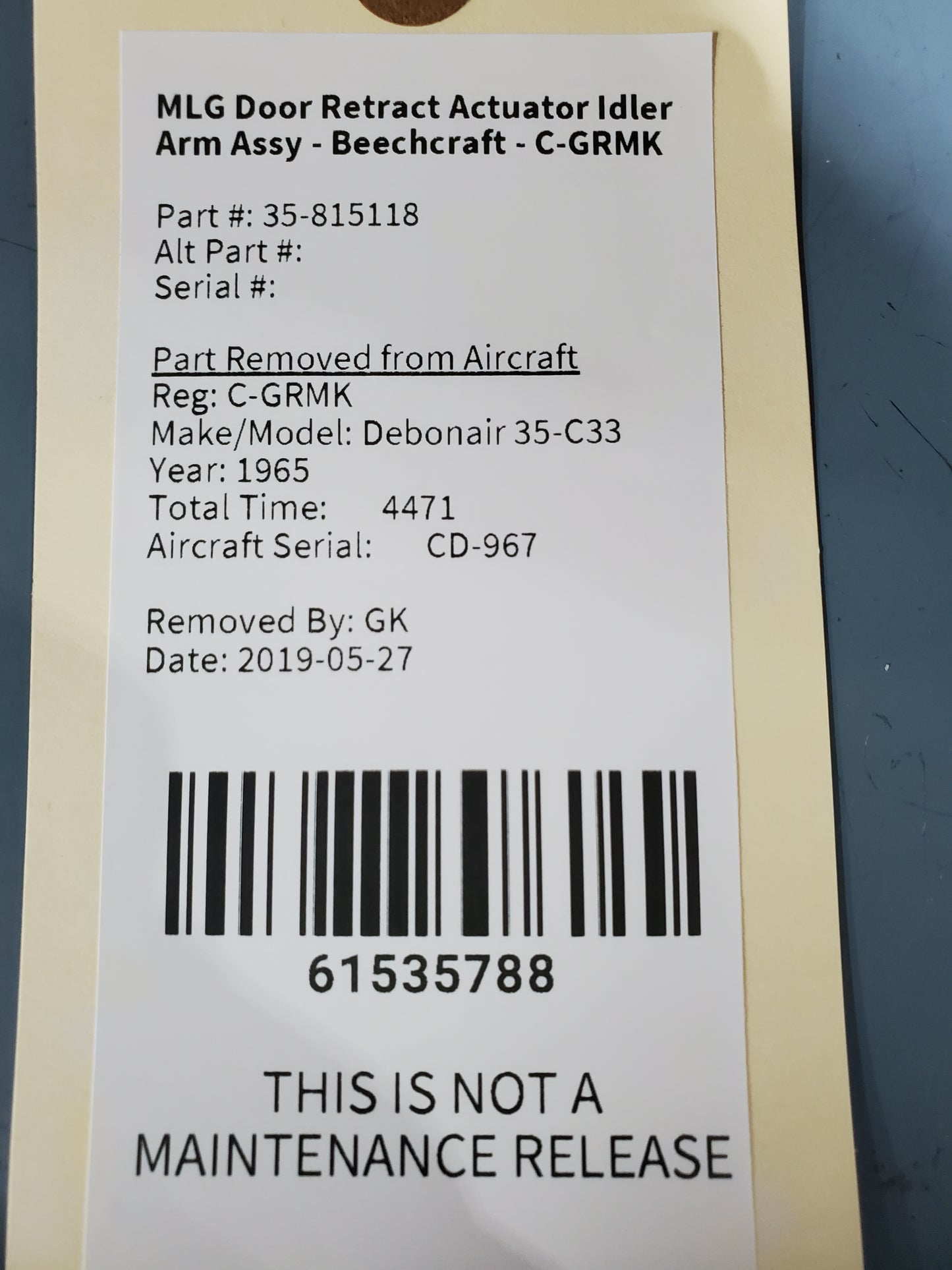 MLG Door Retract Actuator Idler Arm Assy - Beechcraft - C-GRMK