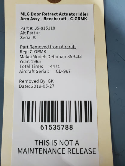 MLG Door Retract Actuator Idler Arm Assy - Beechcraft - C-GRMK
