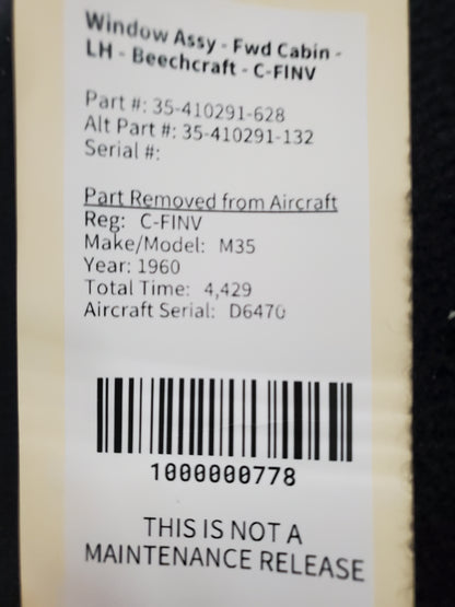 Window Assy - Fwd Cabin - LH - Beechcraft - C-FINV