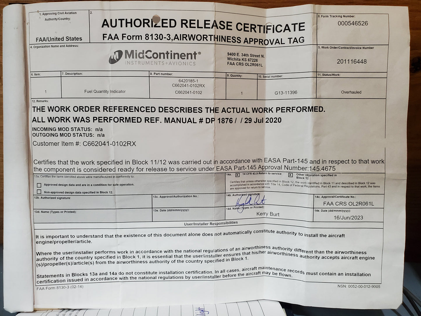 Fuel Quantity Indicator - Cessna - 5Y-ZBW