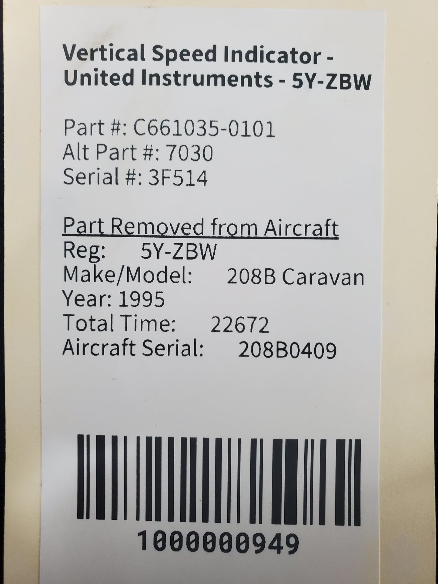 Vertical Speed Indicator - United Instruments - 5Y-ZBW