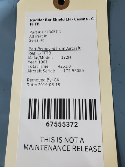 Rudder Bar Shield LH - Cessna - C-FFTB