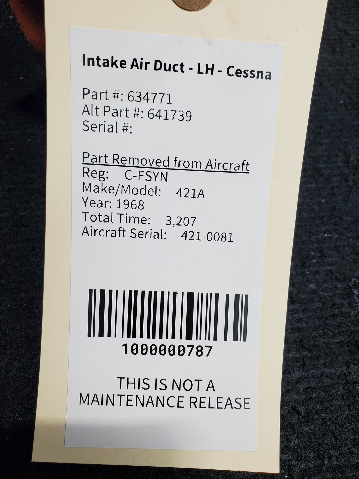 Intake Air Duct - LH - Cessna