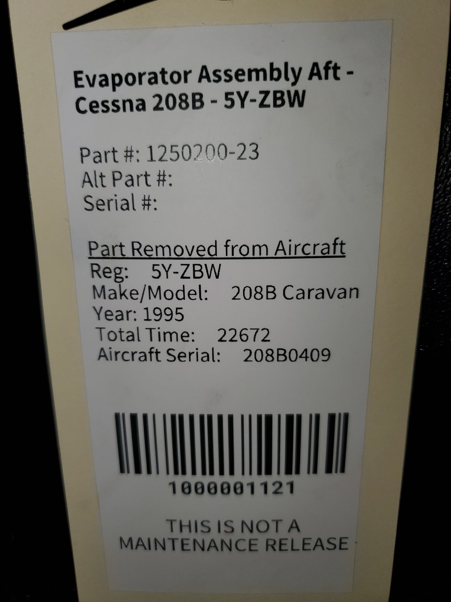 Evaporator Assembly Aft - Cessna 208B - 5Y-ZBW