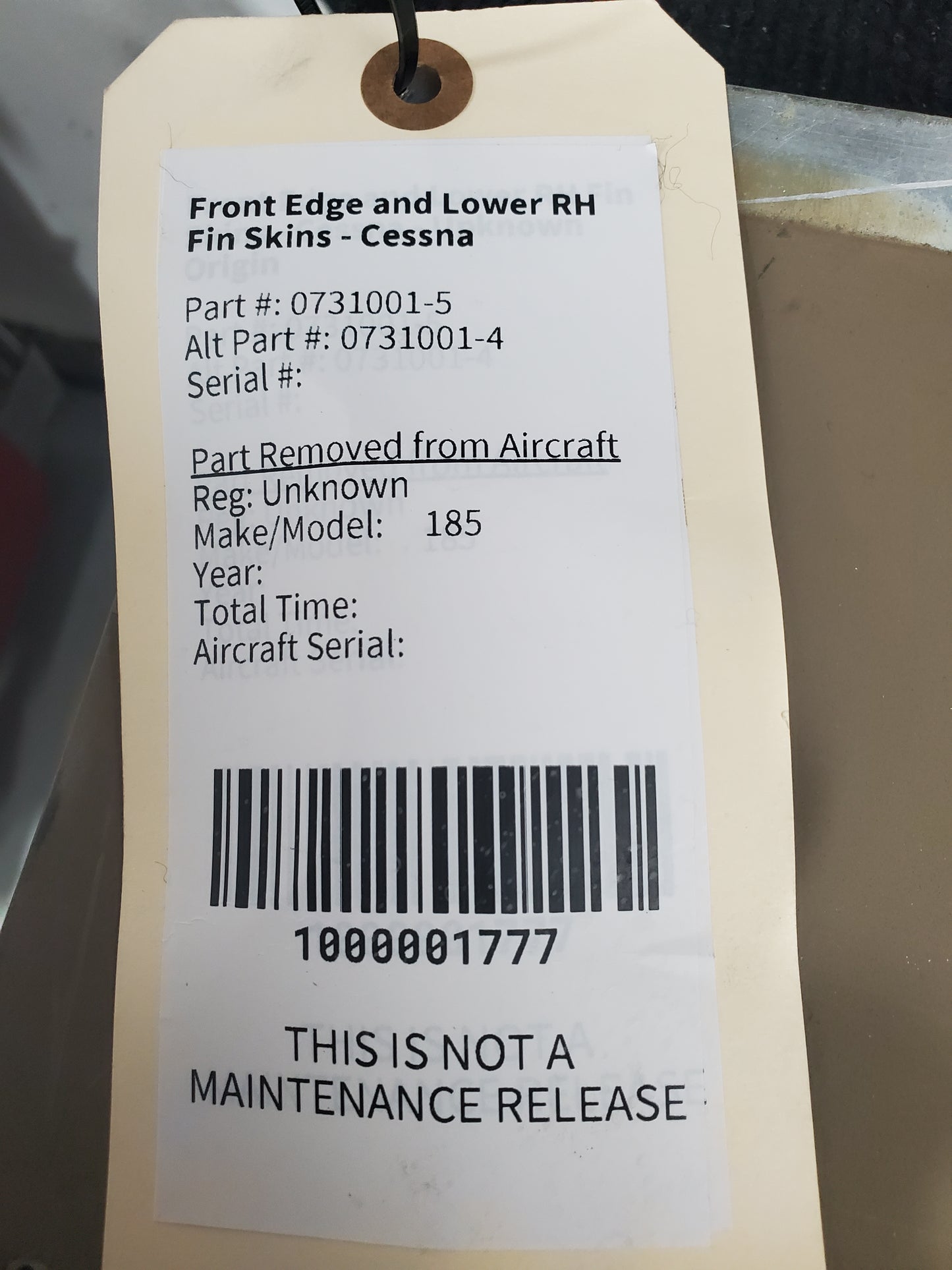Front Edge and Lower RH Fin Skins - Cessna