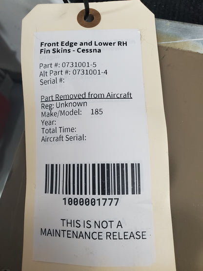 Front Edge and Lower RH Fin Skins - Cessna