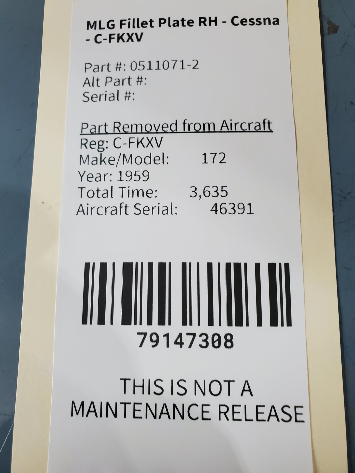 MLG Fillet Plate RH - Cessna - C-FKXV