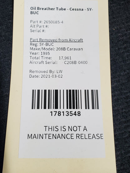 Oil Breather Tube - Cessna - 5Y-BUC