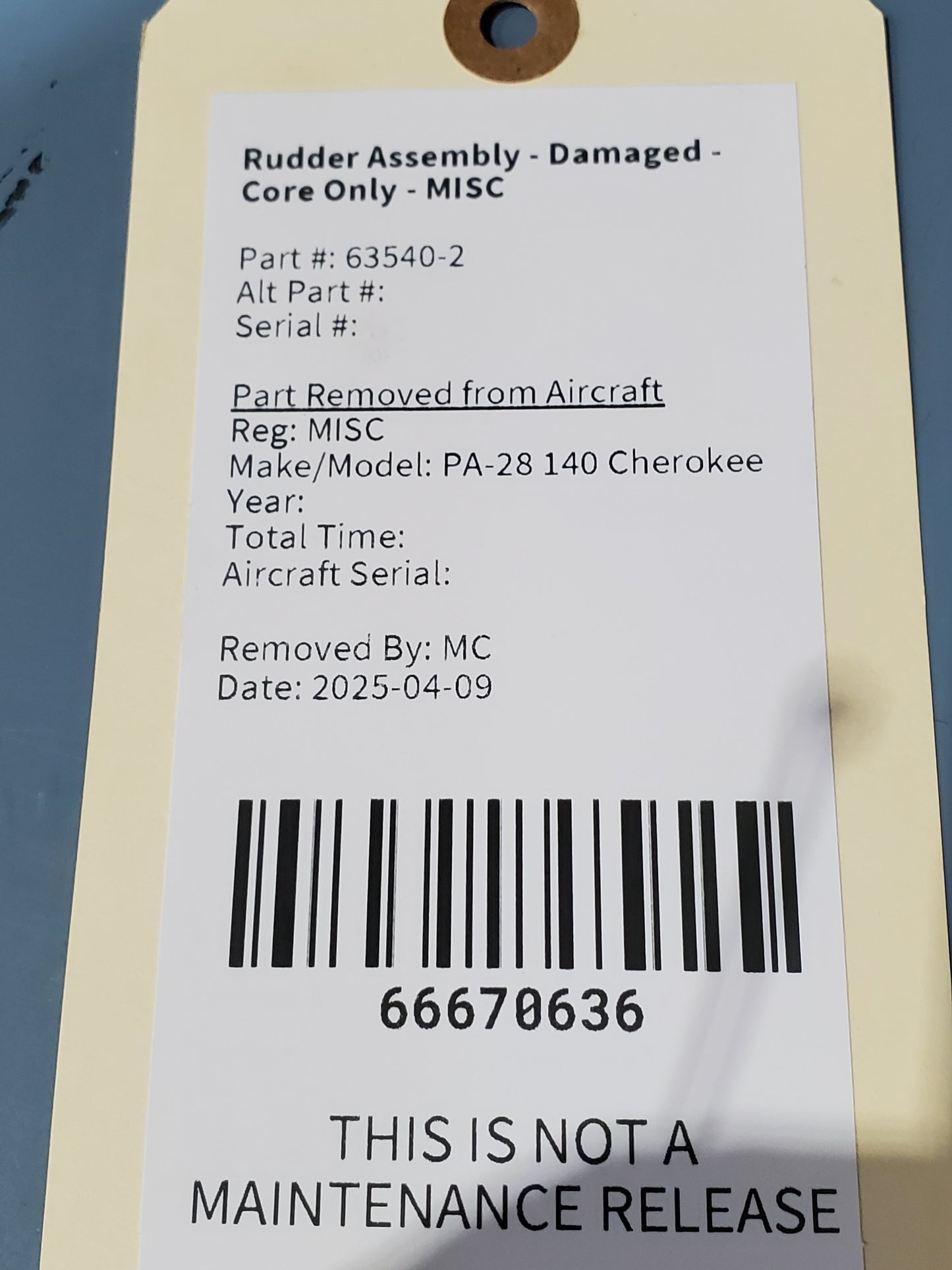 Rudder Assembly - Damaged - Core Only - MISC