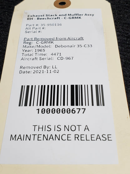 Exhaust Stack and Muffler Assy RH - Beechcraft - C-GRMK