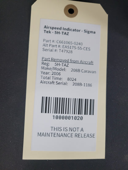 Airspeed Indicator - Sigma Tek - 5H-TAZ