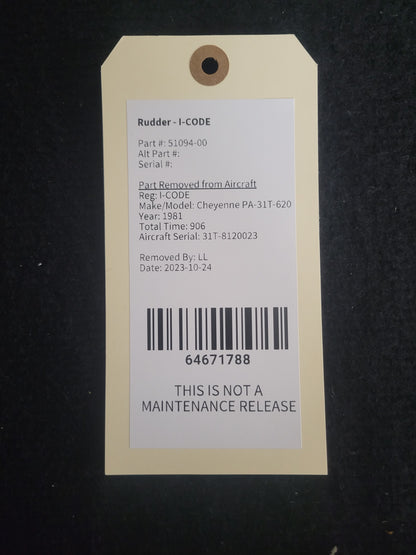 Rudder - Piper - I-CODE