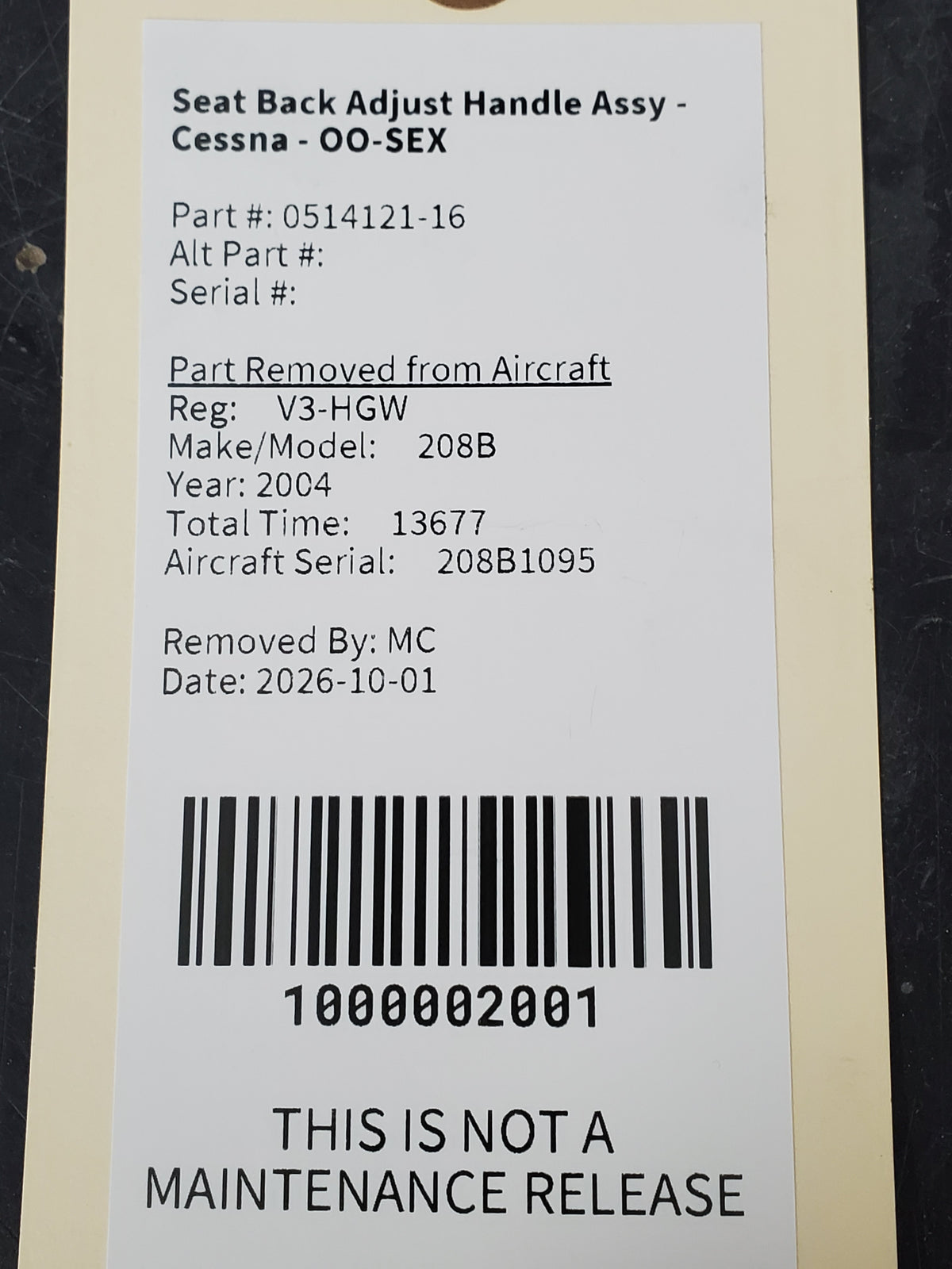 Seat Back Adjust Handle Assy - Cessna - OO-SEX