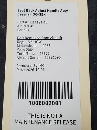 Seat Back Adjust Handle Assy - Cessna - OO-SEX
