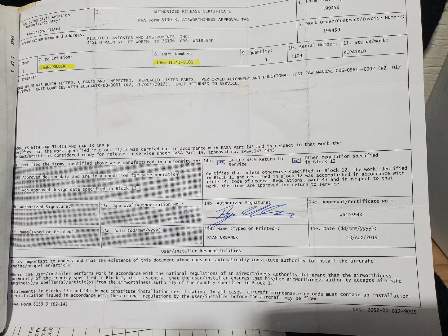 Transponder - Bendix/King - 5Y-ZBW