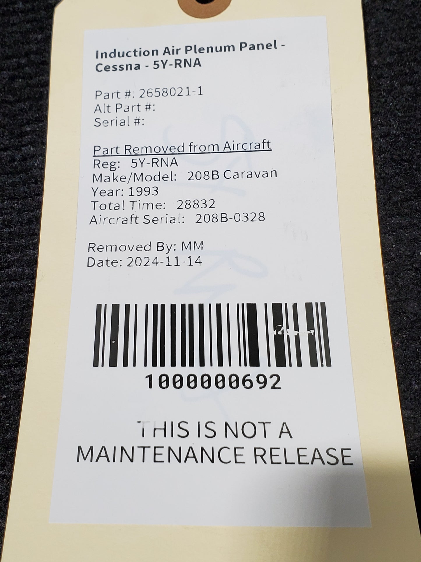 Induction Air Plenum Panel - Cessna - 5Y-RNA